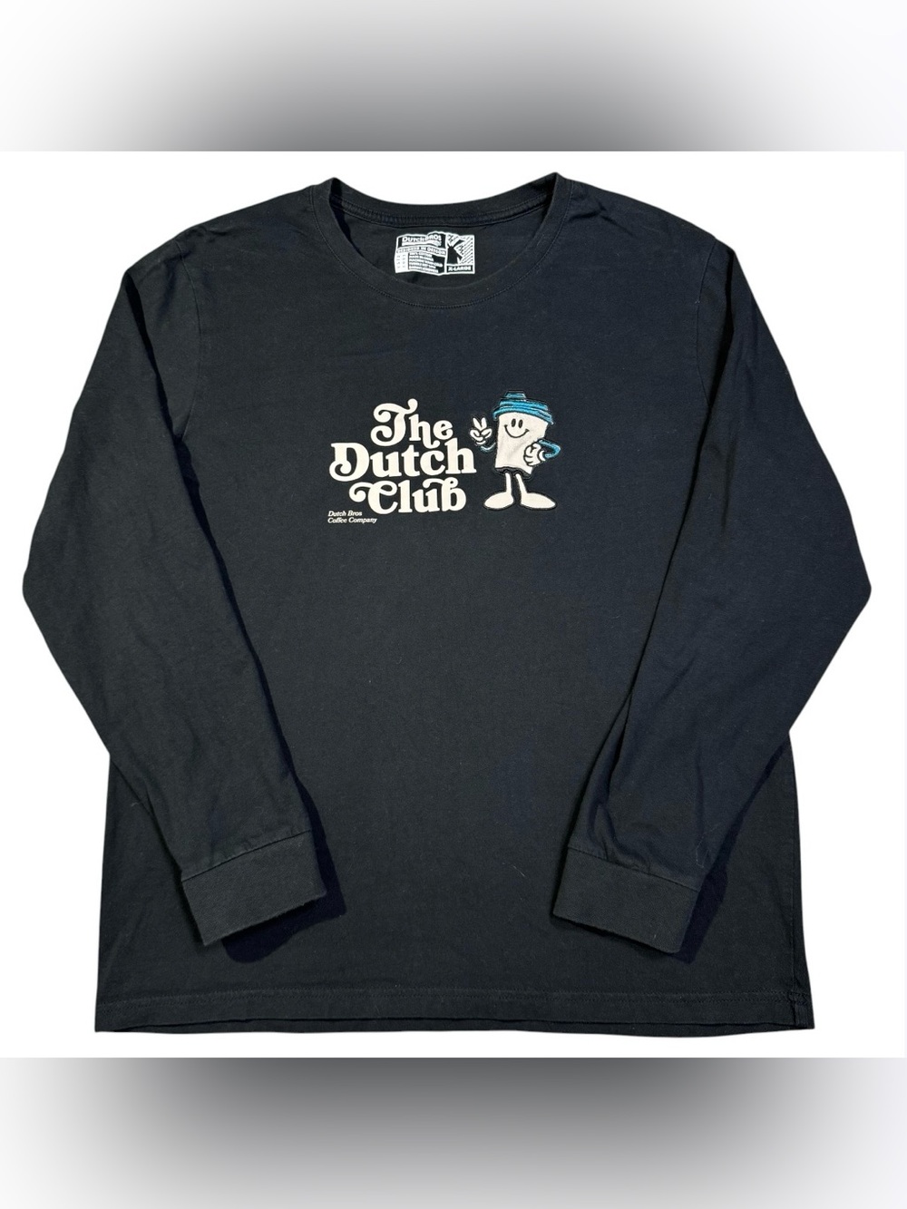 Dutch Bros Coffee The Dutch Club Black Long Sleeve T-Shirt Womens XL Embroidered